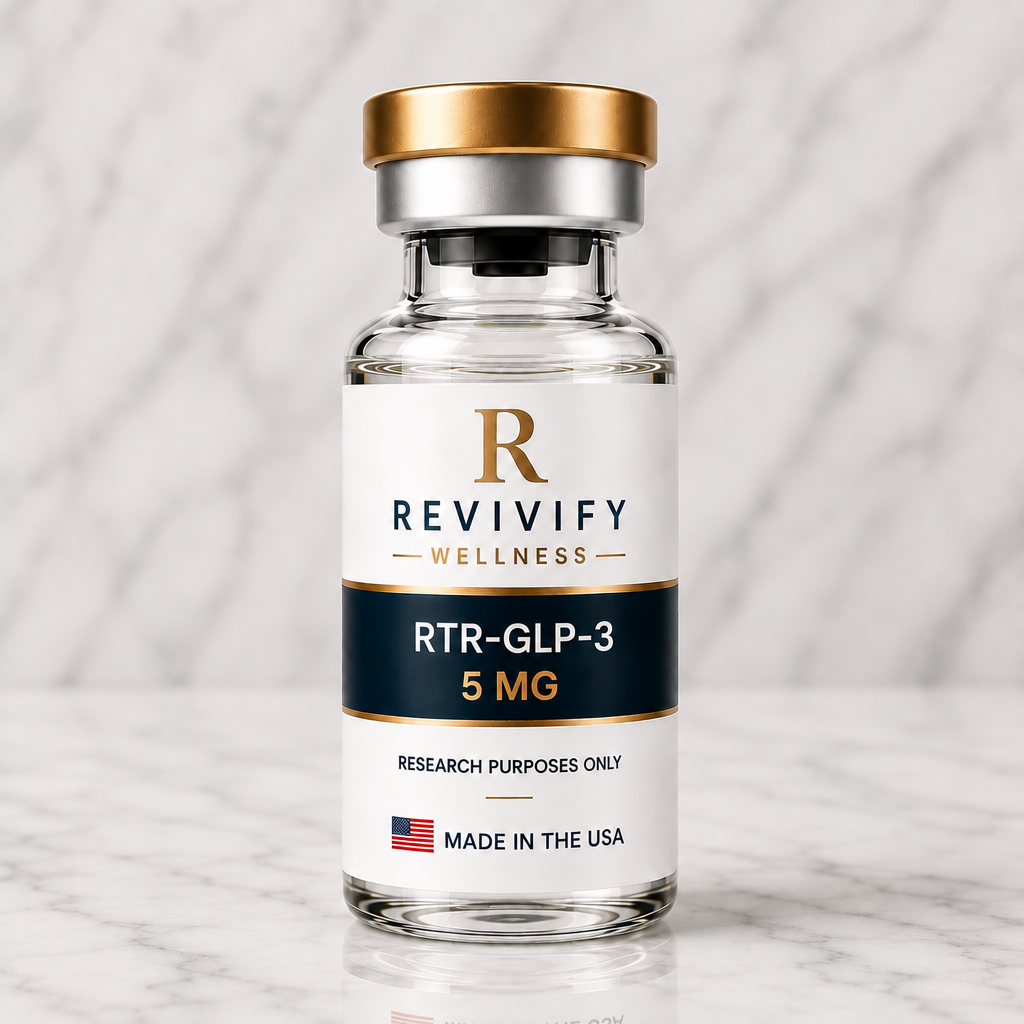 RTR-GLP-3 research peptide vial, Revivify Wellness